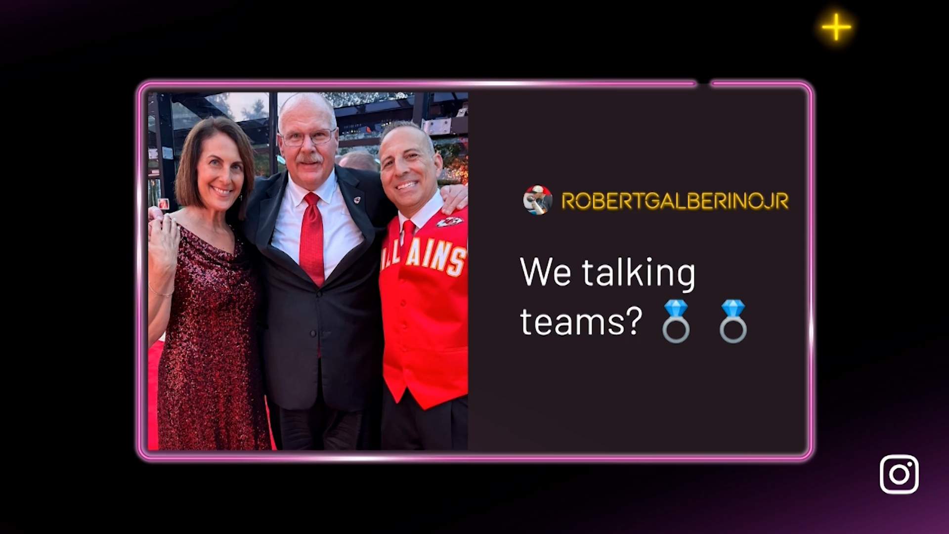 Rob Alberino with his wife and Andy Reid