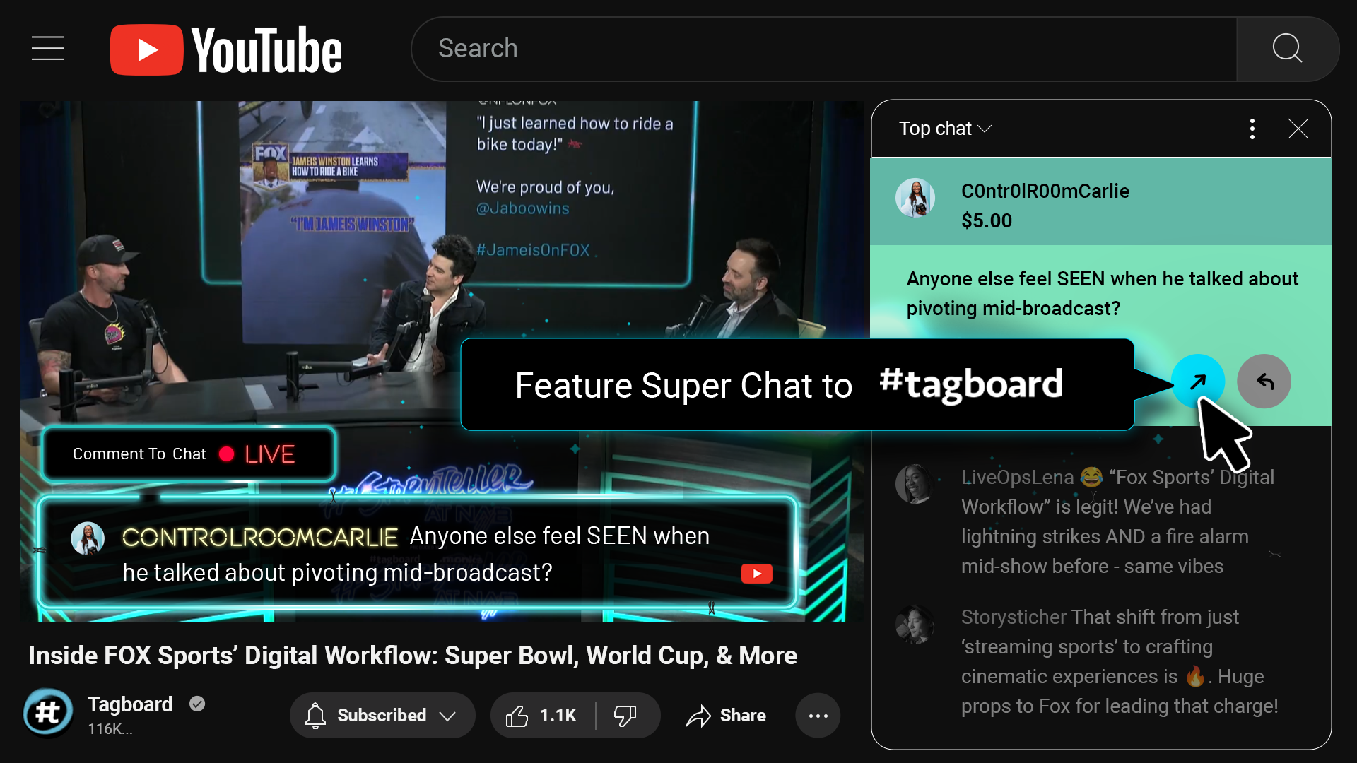 YouTube Super Chat in Tagboard