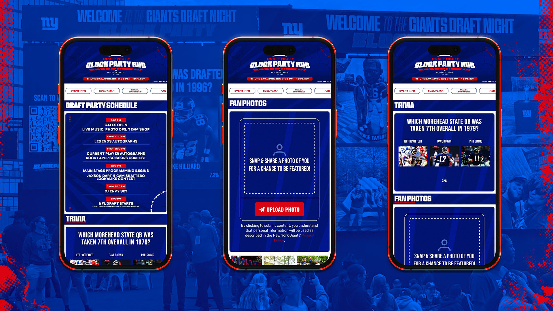 New York Giants examples from their Block Party Hub in app