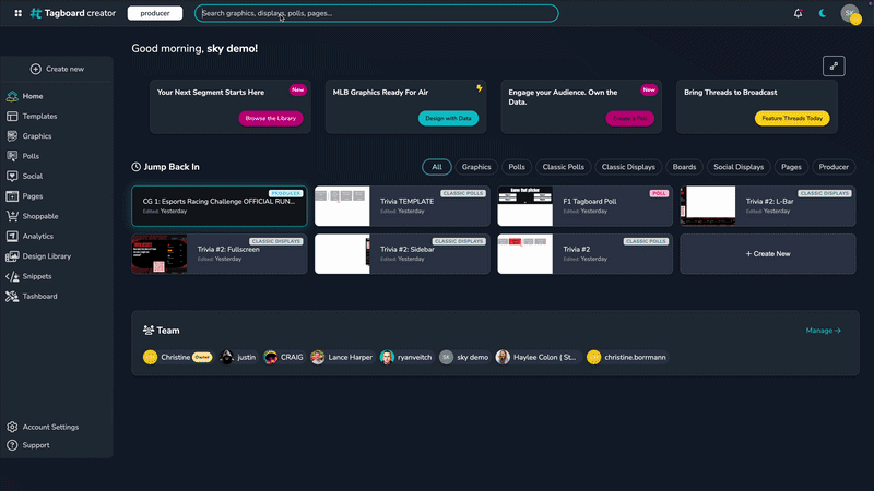 GIF showing the global search functionality and how all your assets populate