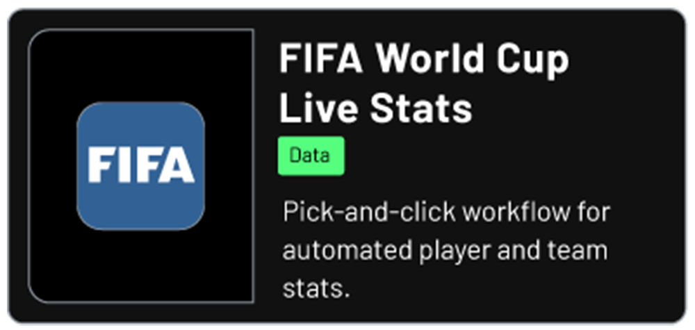FIFA App Marketplace Card App Marketplace Card for FIFA World Cup Live Data