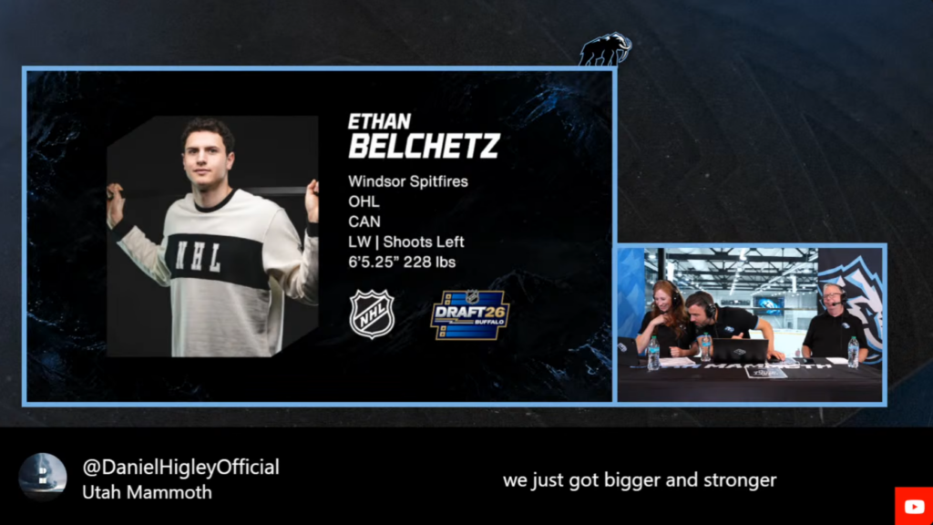 This image shows the YouTube Chat integration as fans reacted to the draft pick of Ethan Belchetz