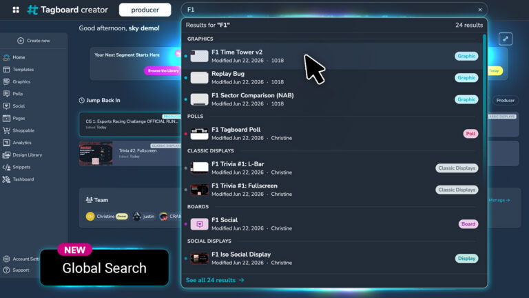A look at Tagboard's new global search bar which looks for titles and tags across every asset in your account to bring it into one easy to manage location.