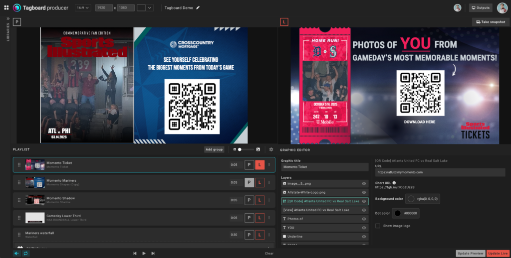 Showcase of Tagboard Producer where you can display your Momentos on the videoboard