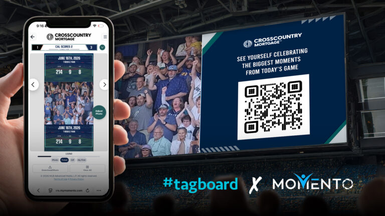 Example of what the Tagboard plus Momento integration can look like on mobile and on the video board at the stadium with sponsorship