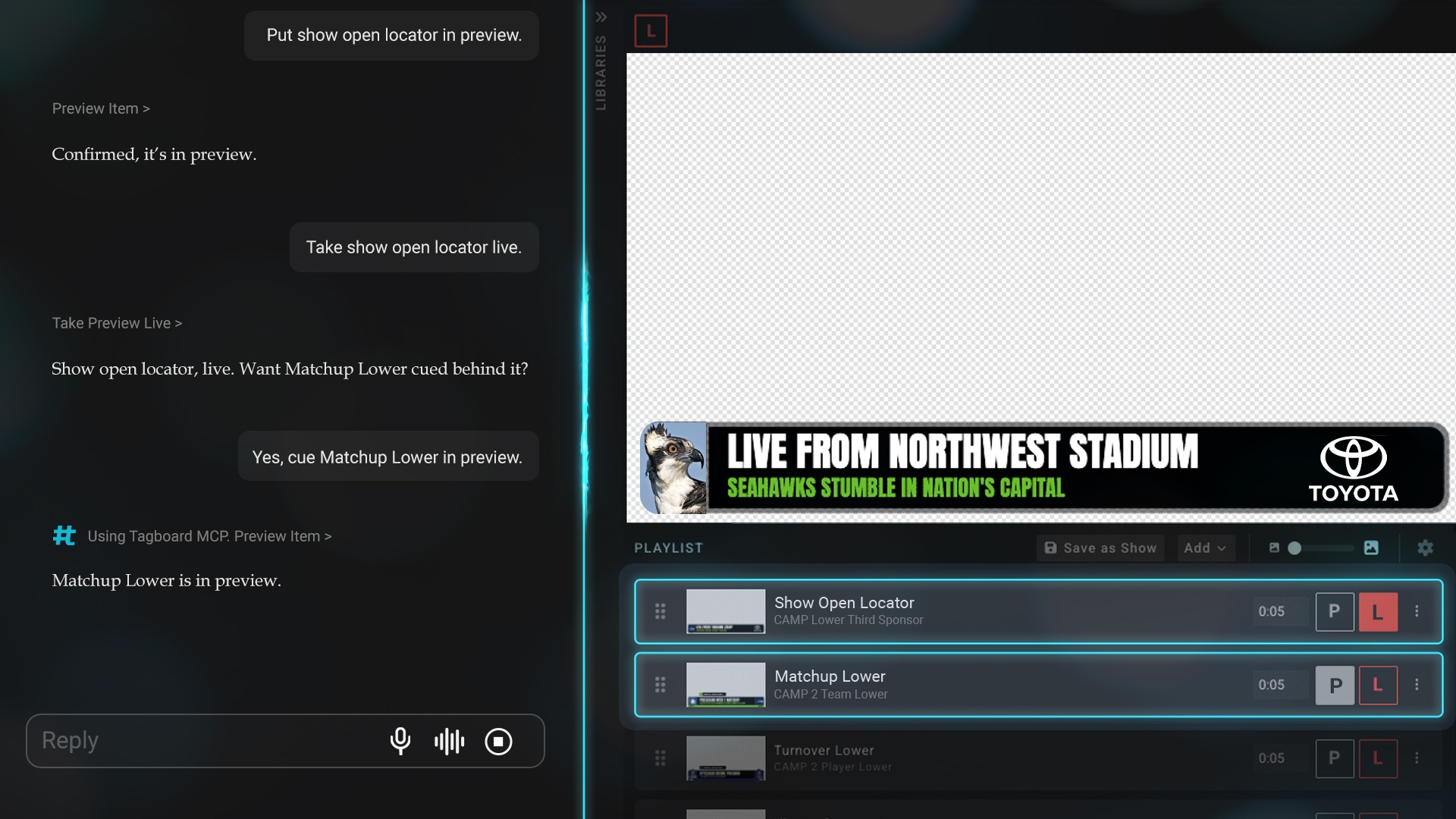 Tagboard MCP launch graphic shows AI assistant on left with chat function and Tagboard Producer on the right